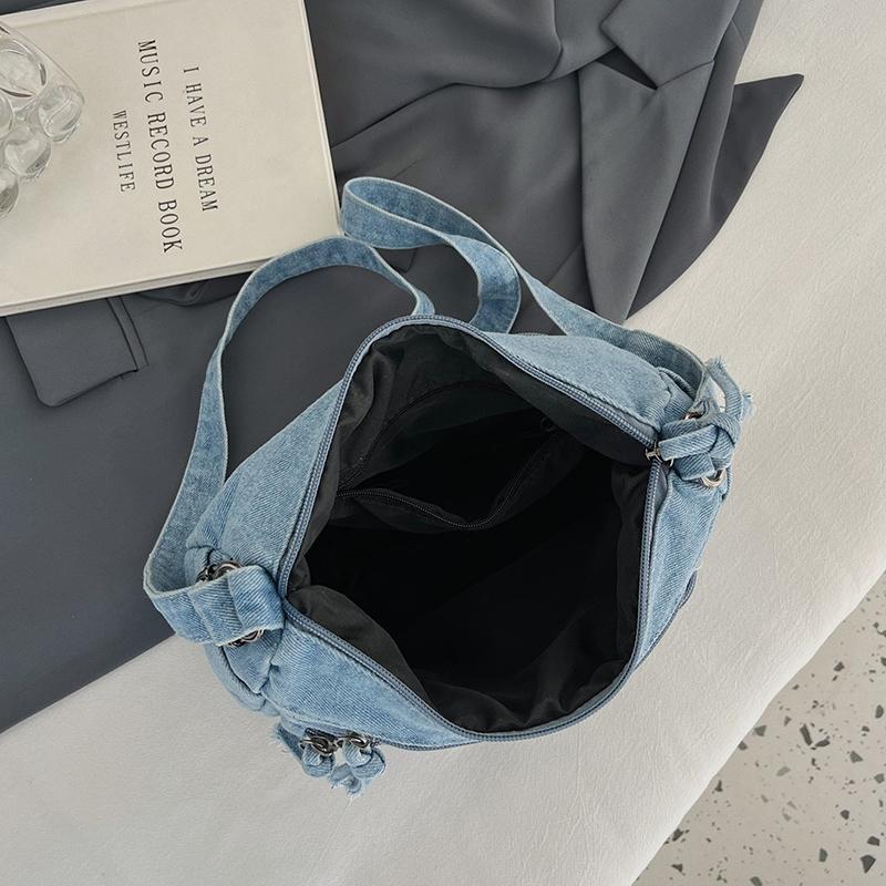 Jeansowa Haftowana Torba na Ramię Damska Torebka Miejska Torba Crossbody