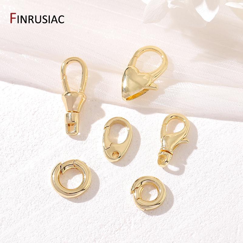 14K Gold Plated Brass Heart Shape Spring Clasp Connector Clasp For DIY Bracelet Necklace Handmade Jewelry Making Findings