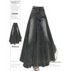 Plus Size Retro American-Style A-line Denim Skirt with Frayed Hem, High Waist, and Slimming Fishtail Design