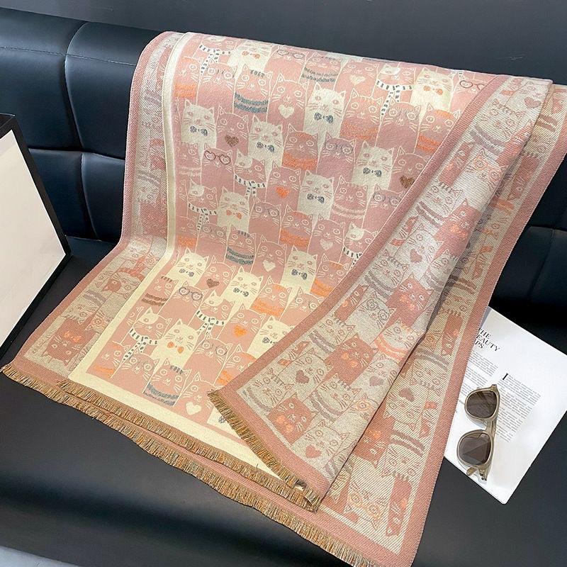 Classic Cartoon Kitten Style Scarf Women's New Versatile Extra Long Imitation Cashmere Fashion Warm Shawl