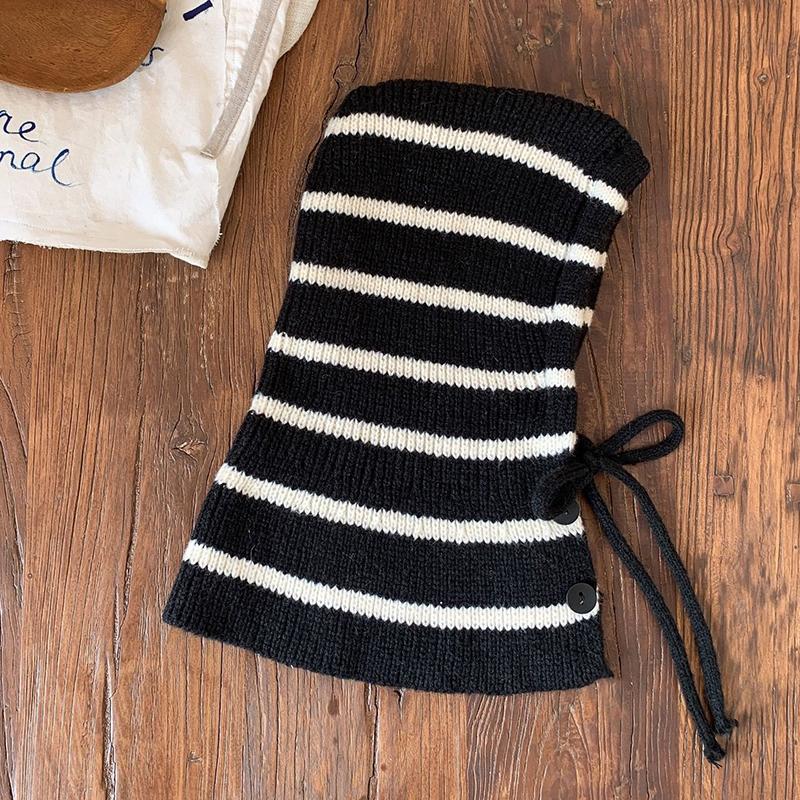 Winter Kids Balaclava Hat Korean Stripe Toddler Hooded Beanies Warm Woolen Children Boy Girl Knitted Caps Scarf