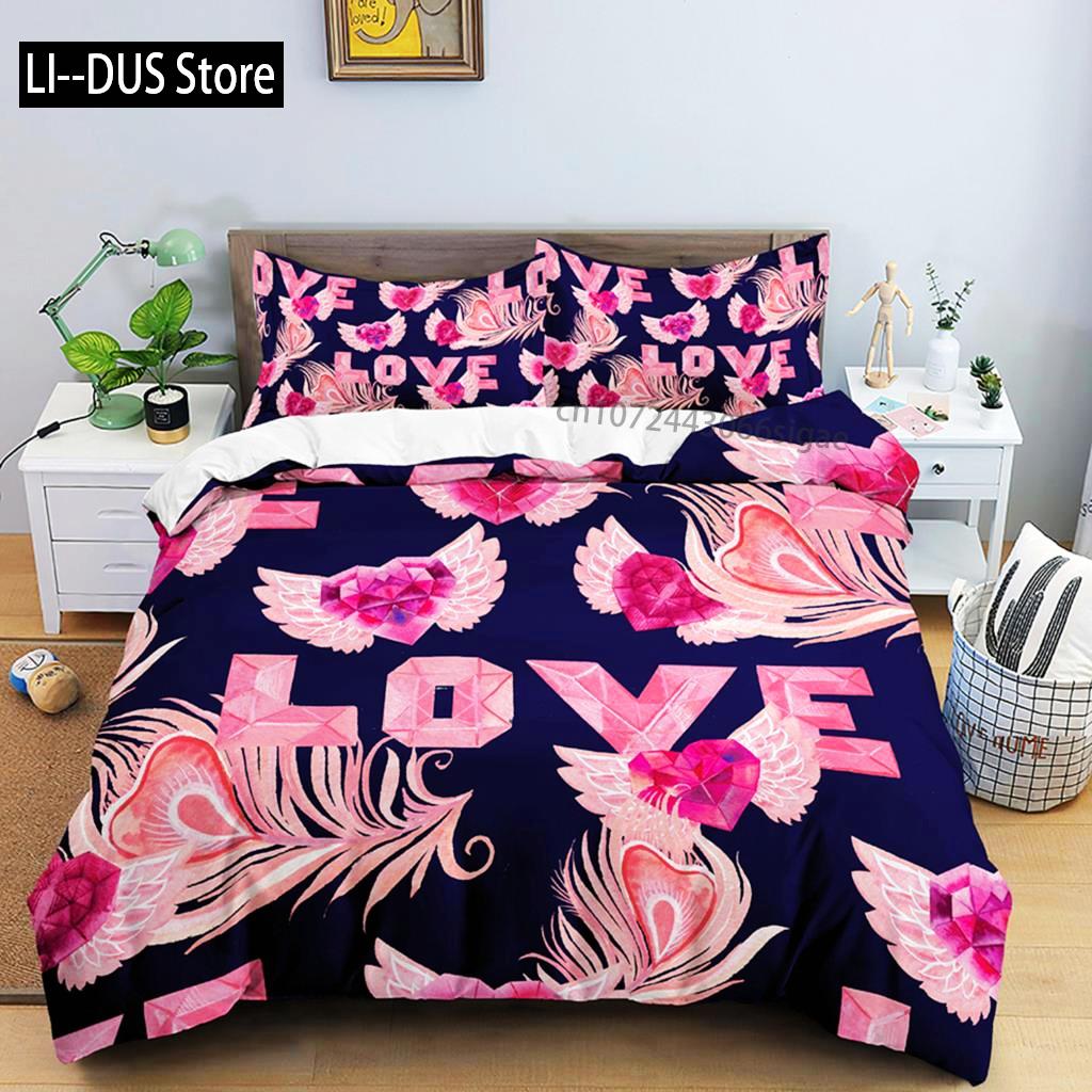 Comforter Red Lips 3D Bedding Set Kiss Me Red Lips Bedclothes King Size Sexy Lips For Women Men Bedroom Decor Comforter (quilt)-EU Single(135*200cm)3pcs