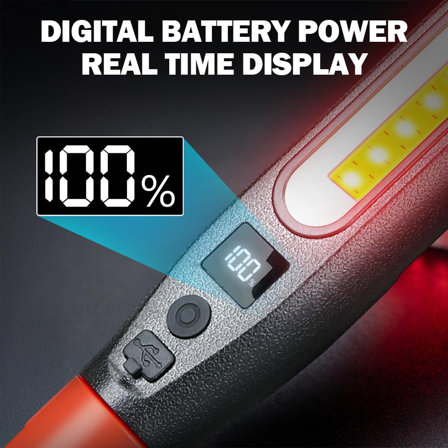 High Lumen Rechargeable LED Work Light for Car Emergency Repair, Powerful Magnetic Flashlight with Hooks and Magnetic Base