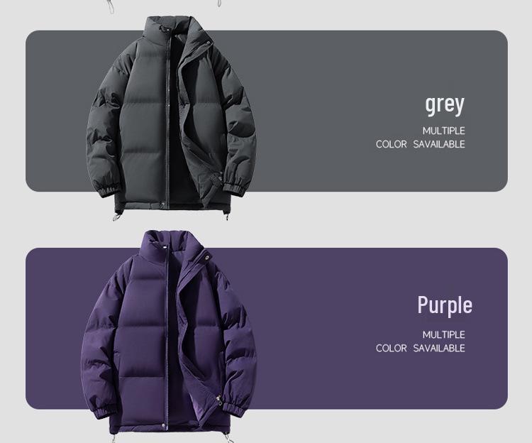 Men's Trendy Winter Down Coat: Loose, Thick Cotton-Padded Stand-Up Collar Jacket, Solid Color, Versatile Outerwear for Couples