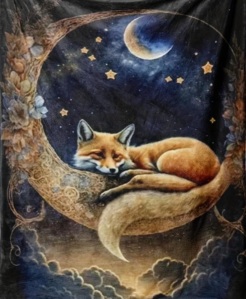 Charming Sleeping Fox On Crescent Moon Blanket - Soft, Cozy, Stylish Decor for Ultimate Home Comfort and Ideal Gift Choice