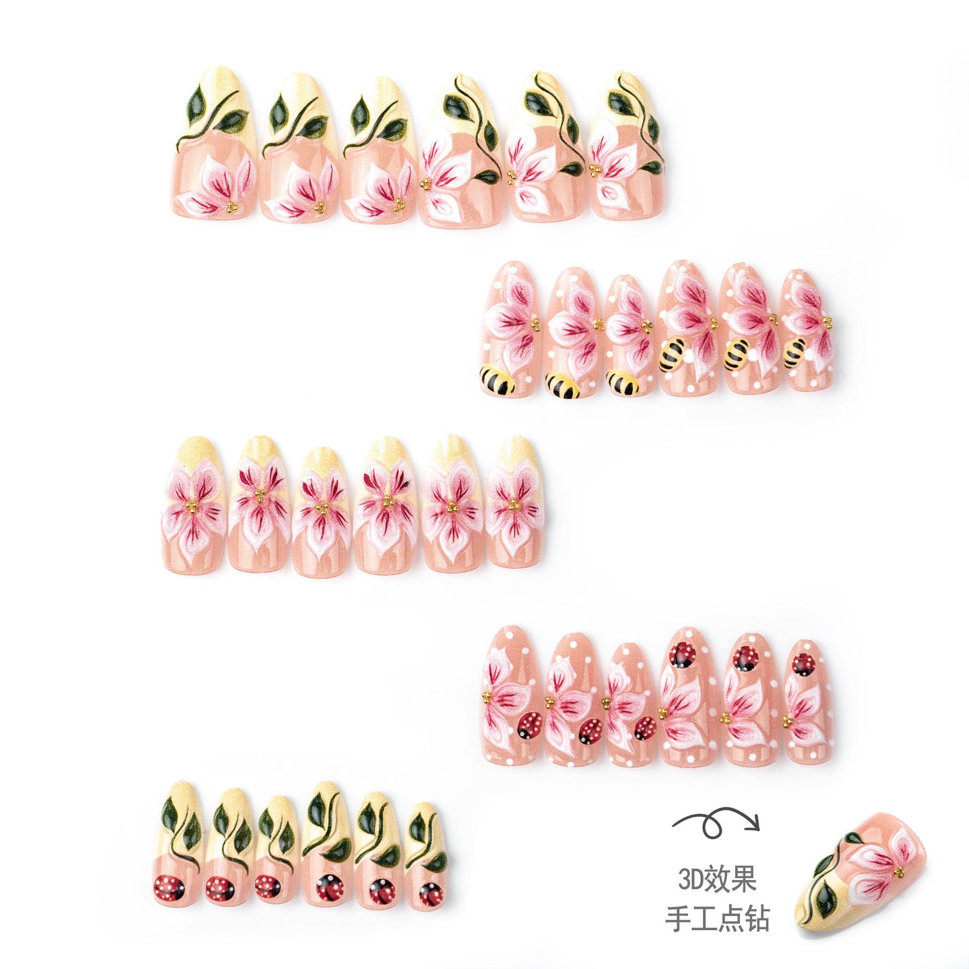30 pieces of popular European and American summer hot-selling three-dimensional flower almonds wearing armor cute seven-star ladybug nail art