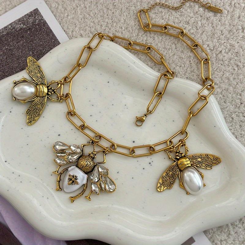Punk-Stil Mode Übertrieben Goldlegierung Bienen-Set Künstlicher Kristall-Kettenhalskette