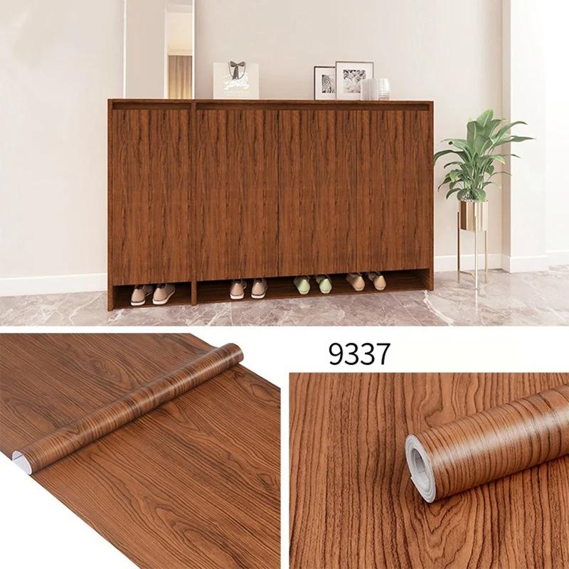 45CM PVC Wood Striped Self-Adhesive Wallpaper Background Wall Desk Cabinet Furniture Renovation Waterproof Sticker