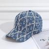 Sparkling Distressed Denim Baseball Caps Grid Sun Hats Fashion Rhinestone Baseball Cap  for Women