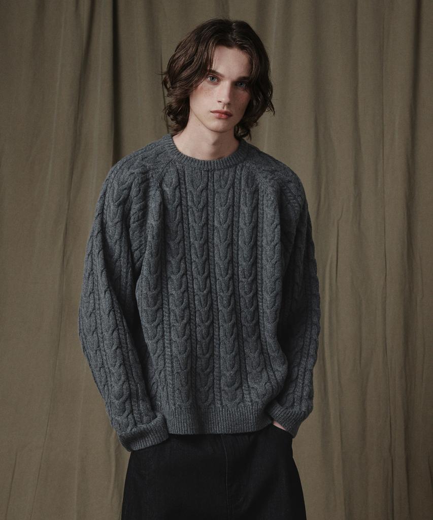 GLW Raglan Cable Knit Charcoal