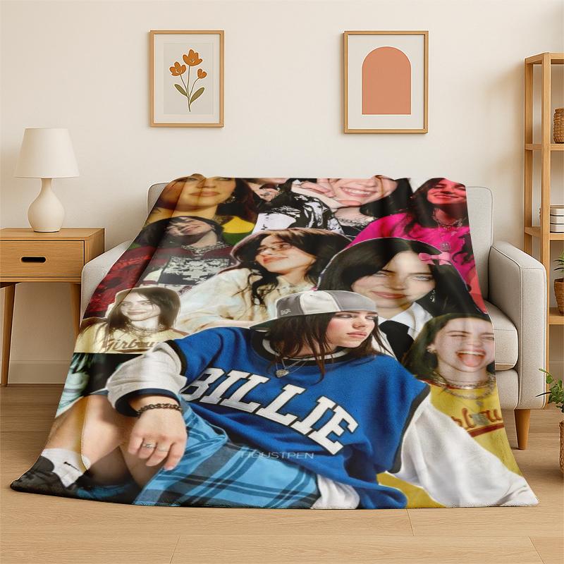 3D Flanelová deka Billie Eilish Pěvecká hvězda Měkká teplá přehozová deka do ložnice obývacího pokoje postele cestování kempování piknik Dárek