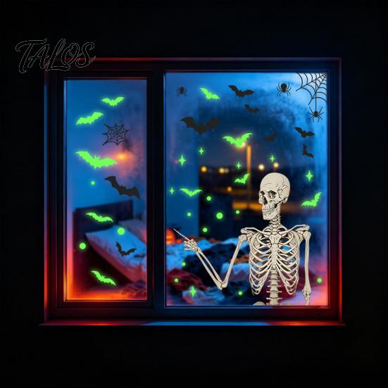 Talos Halloween Glow-in-the-Dark Window Cling, Spooky Ghost Skeleton Glass Sticker, Waterproof Static Decal for Holiday Party