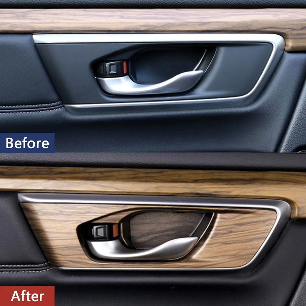 Car Accessories Fit for Honda CR-V CRV 2017 2018 2019 2020 2021 2022 Interior Door Handle Bowl Cover Trim Decoration Frame (Peach Wood) ABS 4 PCS