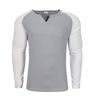 Herren V-Ausschnitt Colorblock Langarm T-Shirt Lässig Sportlich Slim Fit Top