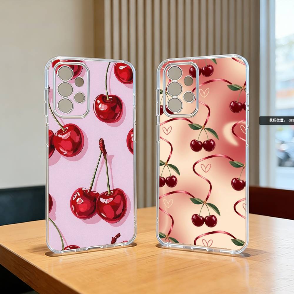 Luxury Wine R-Red Cherry Phone Case For Samsung S25,S24,S21,S22,S23,S30,Ultra,S20,Plus,Fe Transparent Cover