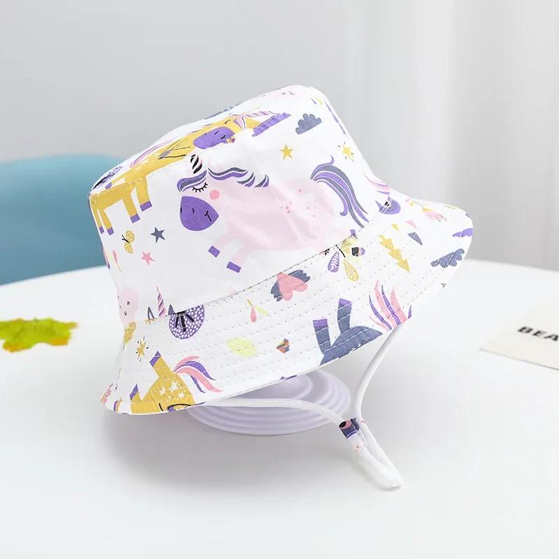 Baby Sun Hat Summer Kids Cartoon Dinosaur Print Soft Cotton Bucket Hat For Girls Boys Panama Beach UV Protection Cap Children