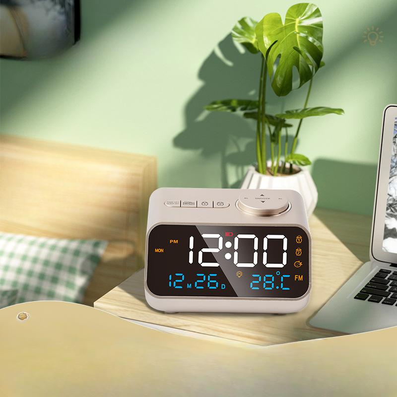 Temperature and Humidity Clock Perpetual Calendar LED Charging Clock Control FM Radio Alarm Clock