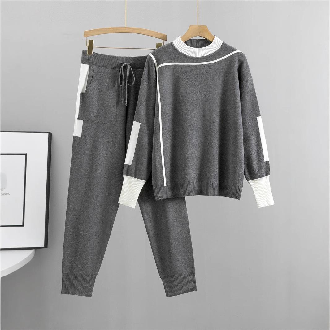 

Plus Size Knitted Two-Piece Fashion Set for Women 2XL бордовий