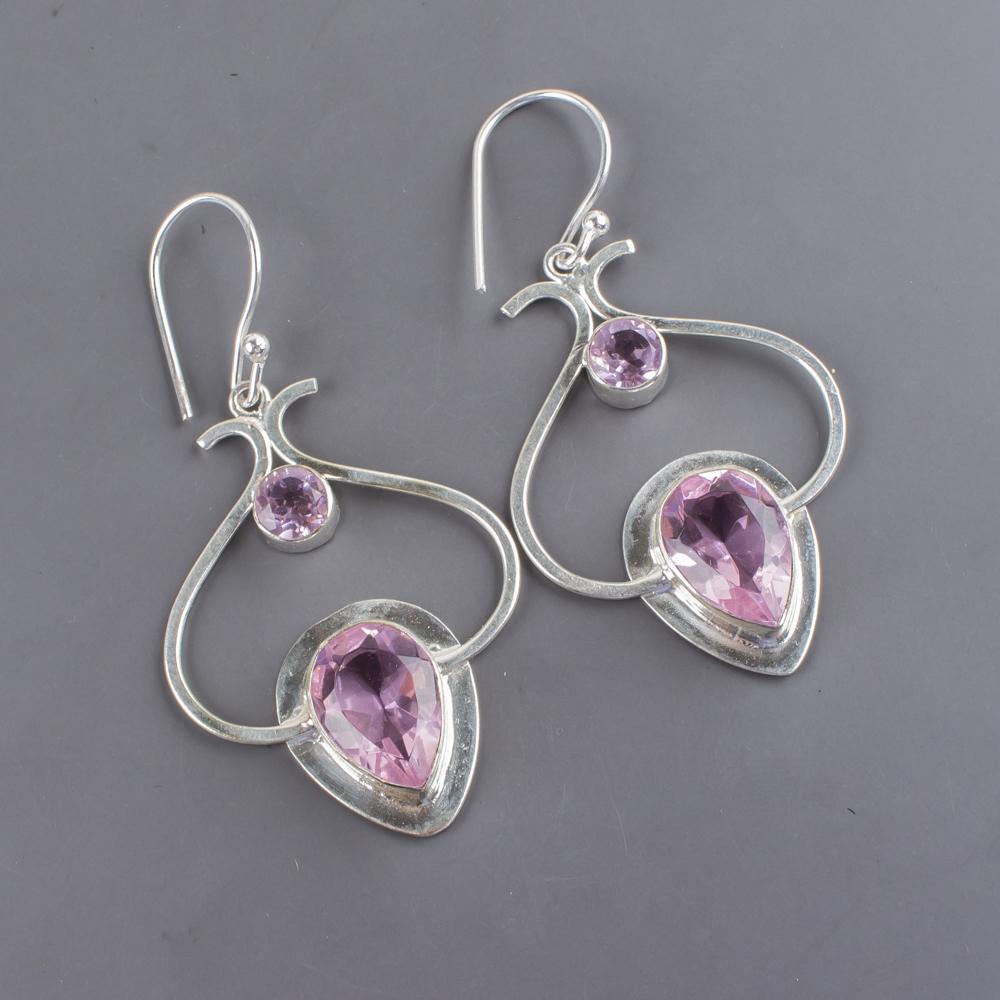 Boucles d'oreilles en morganite, bijoux anciens en argent massif 925, pierres précieuses, faits main, pour fiançailles