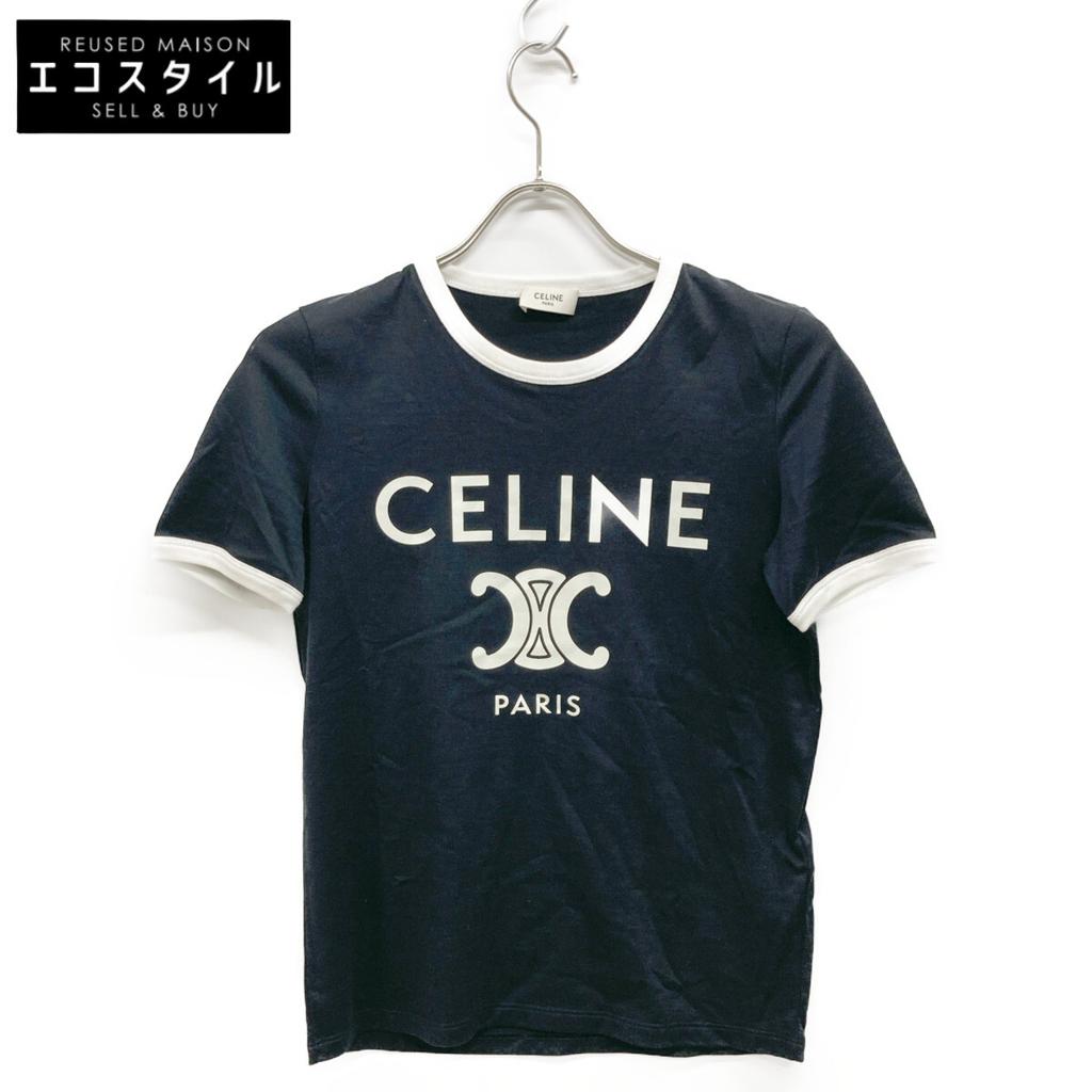 CELINE Black 2X872671Q.38AW Triomphe T-shirt tops XS Black WhiteUsed