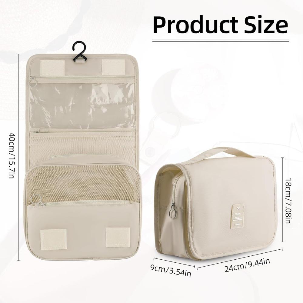 Foldable Hanging Travel Toiletry Bag,Waterproof Portable Travel Bags, Multifunction Travel Makeup Cosmetic Bag Organizer with Hanging Hook (Beige)