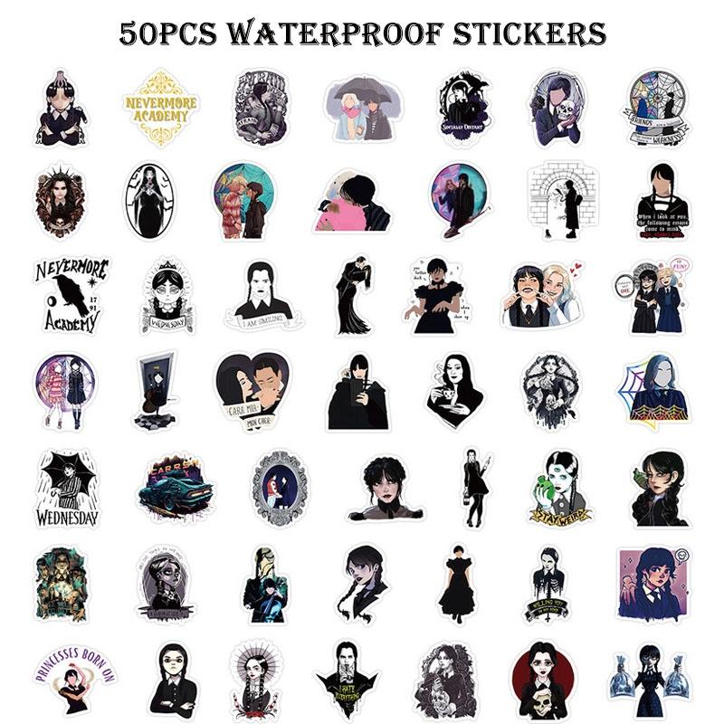 

50 Pcs Wednesday Addams Adhesive Waterproof Stickers For Luggage Case Decor