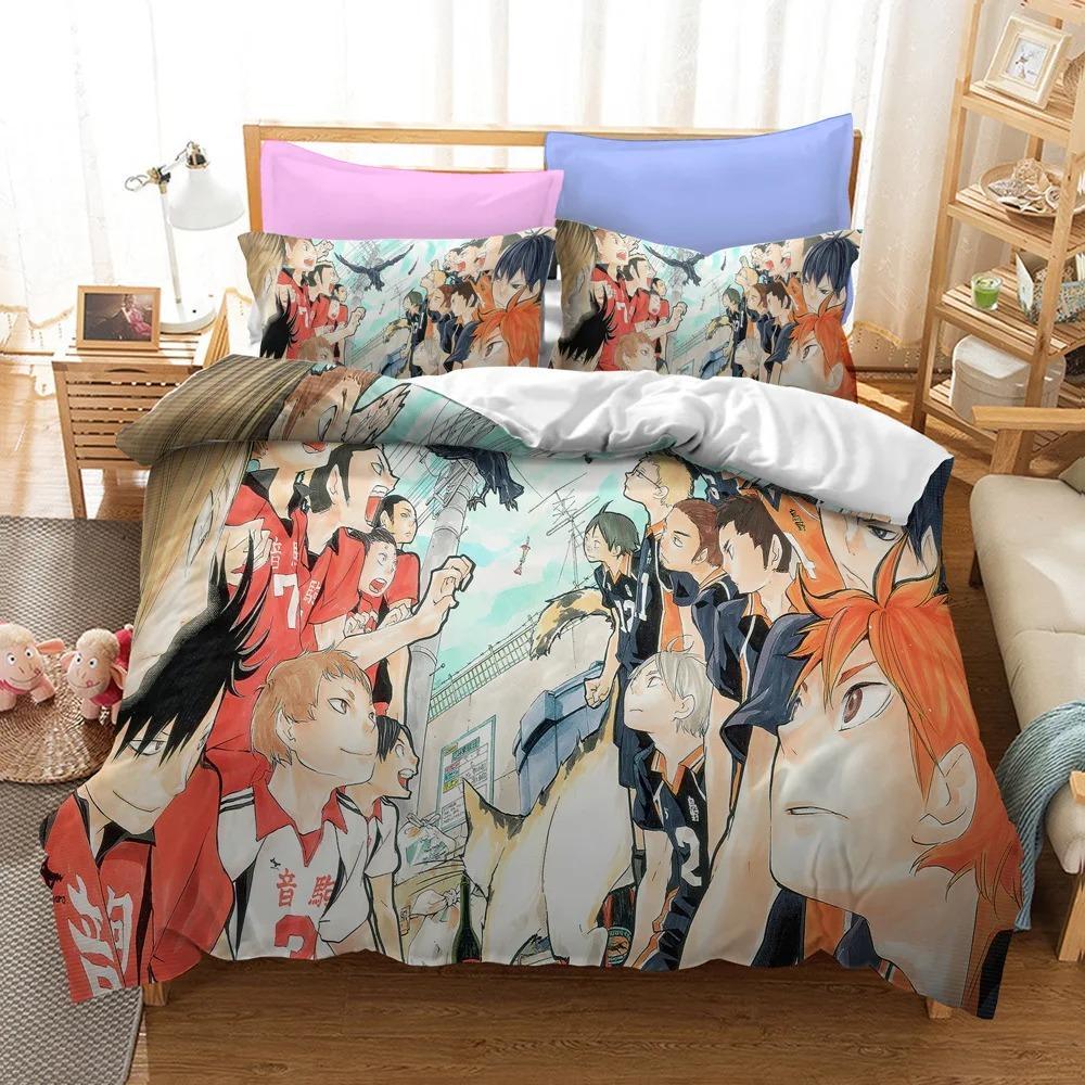 Haikyuu-Bettwäsche-Sets, Anime-Bettbezug, Volleyball, Anime, Bettbezug, Kissenbezug, Einzelbett, Doppelbett, Vollbezug für Kinder und Jugendliche, Shoyo Hinata