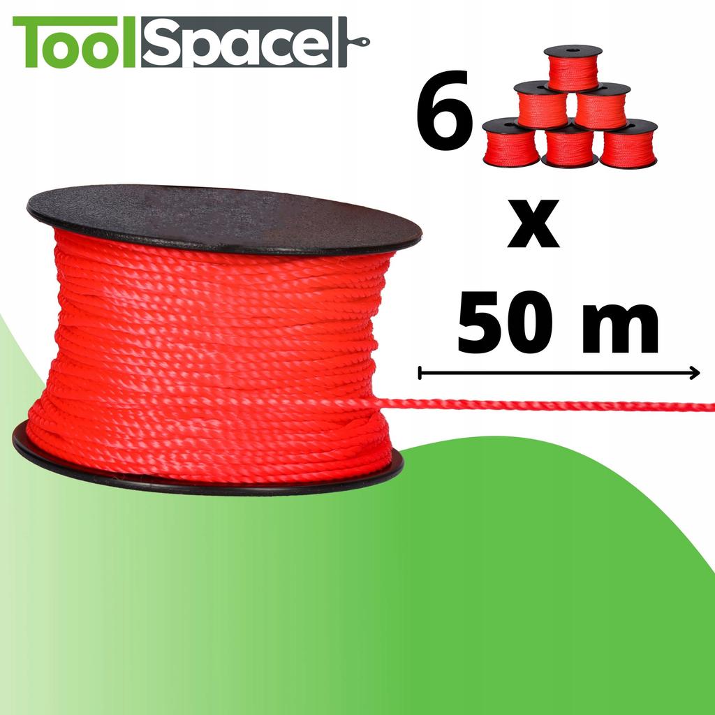 6 X Sznur Murarski 50M X 2Mm Czerwony