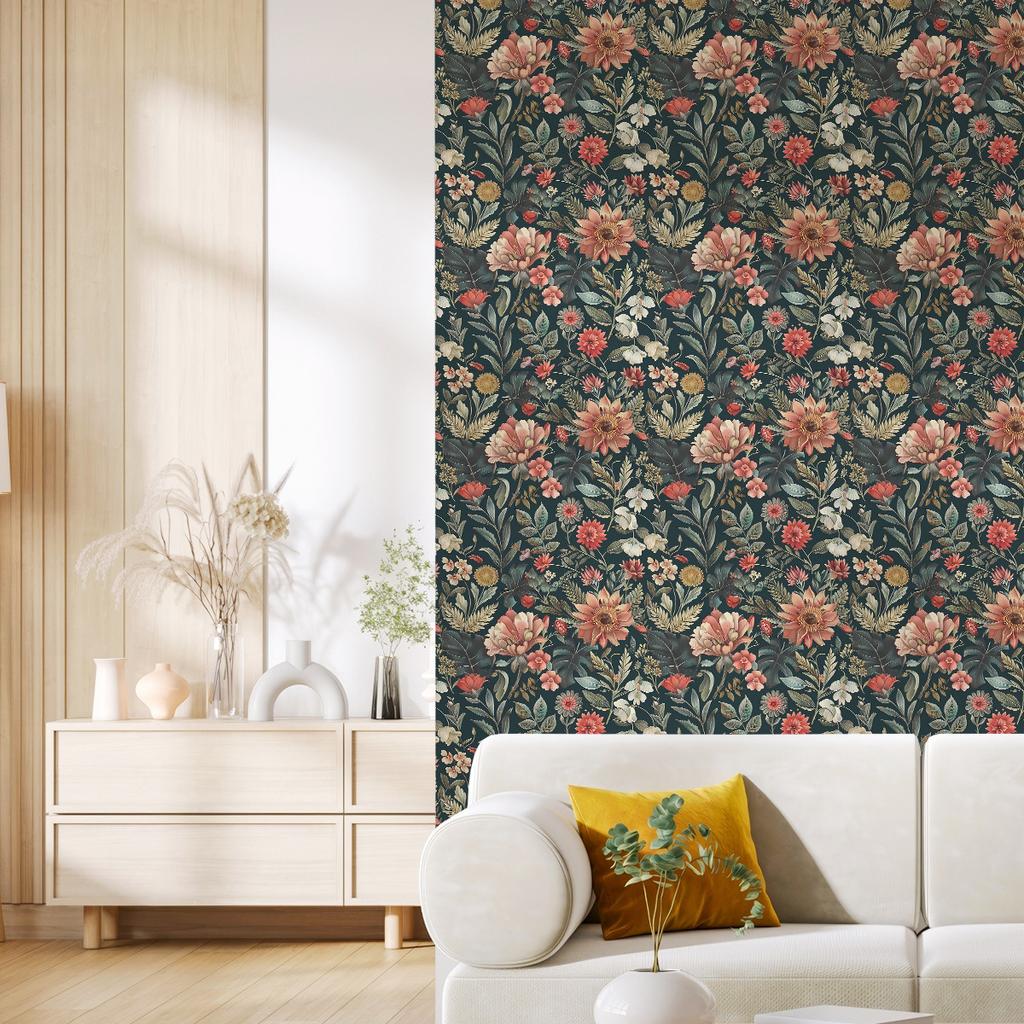 Thickened Wallpaper Self-Adhesive High-End Wall Decoration Flower Green Plant Wall Sticker Room Decoration