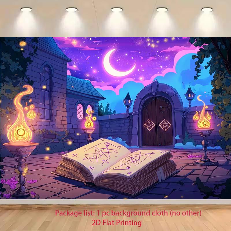 

2D Magical Gothic Castle Backdrop Purple Starry Moon Night Party Background Cloth 47.2x31.5inch/120*80cm