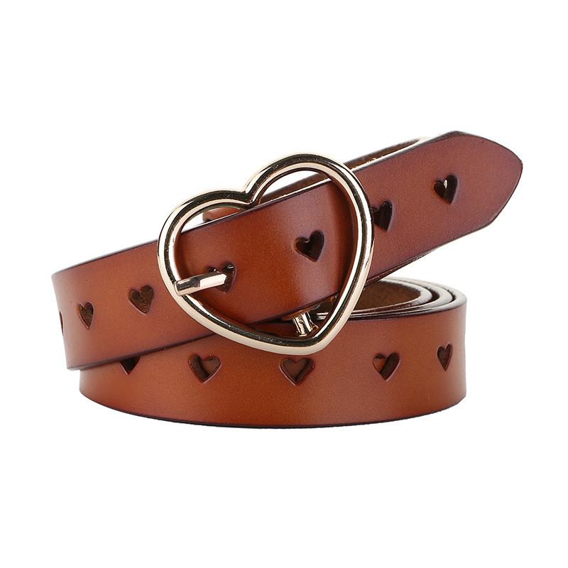 Womens Genuine Leather Fashion Belt With Heart Pattern And Pin Buckle For Versatile Style