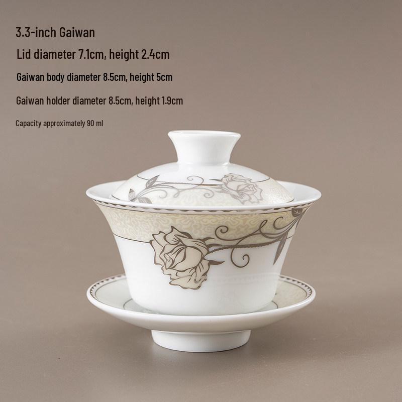 Chinese Style Ceramic Tea Set: White Porcelain Cup with Blue and White Ruyi Covered Bowl for Living Room