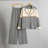 Women's Double-Breasted Knitted Suit: Two-Piece Set with Wide-Leg Pants and Suit Collar