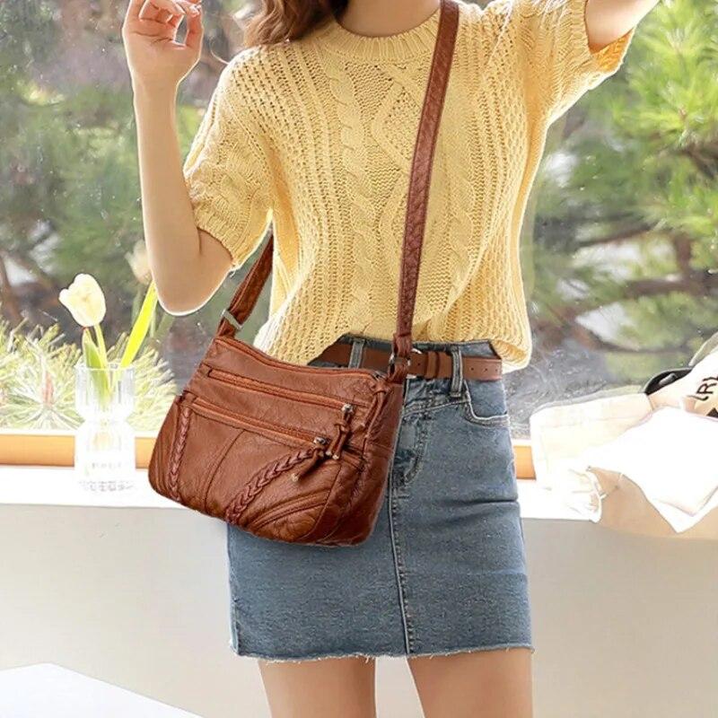 Bags Women's Messenger Bags Soft Leather Shoulder Bags Retro Simple Large Capacity Multi-pocket Women's Bags Simple and Versatile
