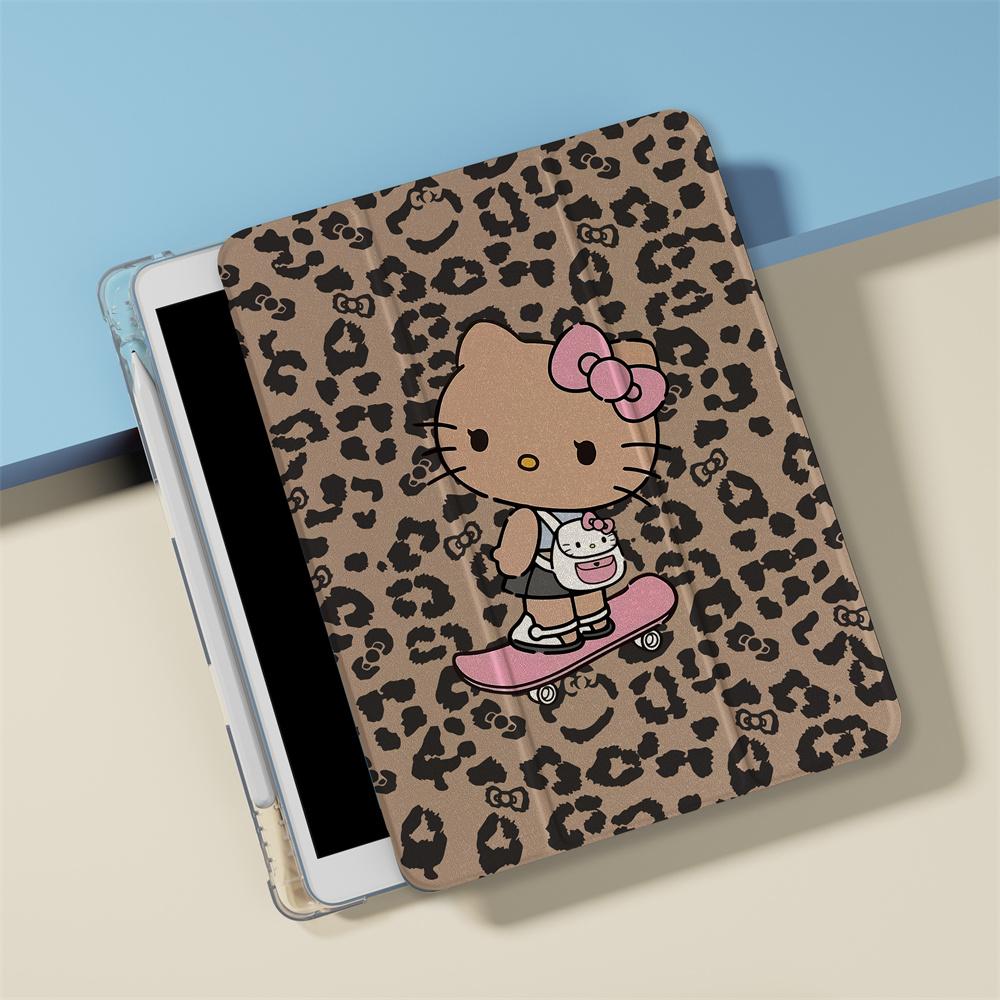 Cute Leopard Skateboard HelloKitty Tablet Case Suitable for A16 2024 11 2025 Air 5/4 10.9 iPad 10 9.7 10.2/10.5 Mini 6/5 with Pe