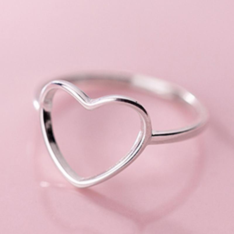 New Classic Genuine 925 Silver Hollow Heart Ring Love Wedding Bands Ring for Women Girl Fashion Jewelry Gift Party Ring