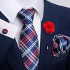 Brown Paisley Men's Tie, Pocket Square, Cufflinks & Boutonniere Set for Business Formal Wear.