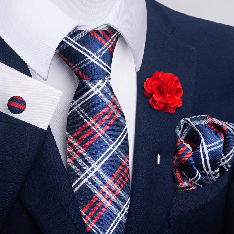 Brown Paisley Men's Tie, Pocket Square, Cufflinks & Boutonniere Set for Business Formal Wear.