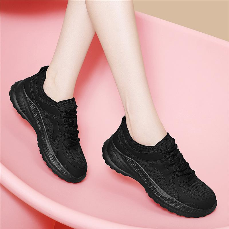 Spring and Summer Low-top Sports Casual Shoes Breathable Thick Black Pull-up Ring Fashion Light Running Sports Women's Shoes