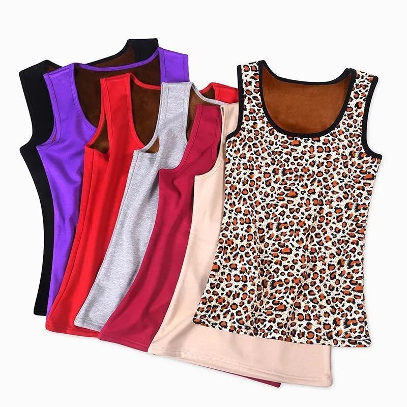 Nadmerná veľkosť M-5XL Sametová dámska vesta Sexy zimné oblečenie Termálna bielizeň Teplé topy na telo Bez rukávov Pevné tielko Slim O Neck