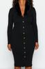 Women's Fashion New Plus Big Size Dress Black Fur Collar Knitwear Dress