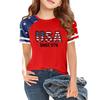 Kids Independence Day T-Shirt USA Print Short Sleeve Casual Crew Neck Top Patriotic Graphic Tee for Boys Girls Summer Wear