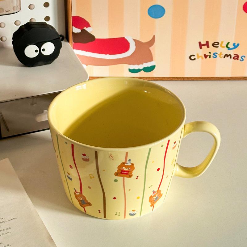 Cream Wind Cartoon Bear Student Instant Noodle Cup Household Instant Noodle Bowl with Cover Dormitory Instant Noodle Bowl Personal