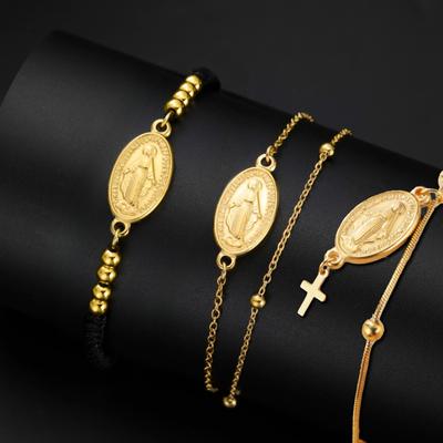 Virgin Mary Pendant Bracelet for Women Stainless Steel Cross Bracelet Catholic Christian Faith Bracelet Religious Gift for Girls