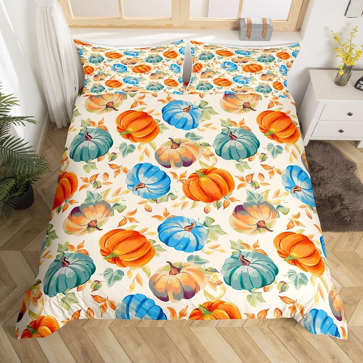 

Hapy Thanksgiving Soft Duvet Cover Fal Maple Leaf Beding Set Microfiber Gnome Gold Pumpkin Farm Harvest Warm Comforter Cover Twin King 135*200cm Eu-Single