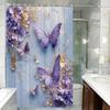 Water-Resistant Non-Woven Shower Curtain - Butterfly & Floral Design, 12 Hooks, Machine Washable, Home & Hotel Bath Decor