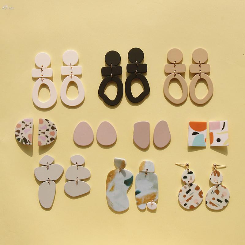 

Корейские новые геометрические нерегулярные круглые и квадратные акриловые серьги для женщин, длинные висячие серьги, ювелирные изделия