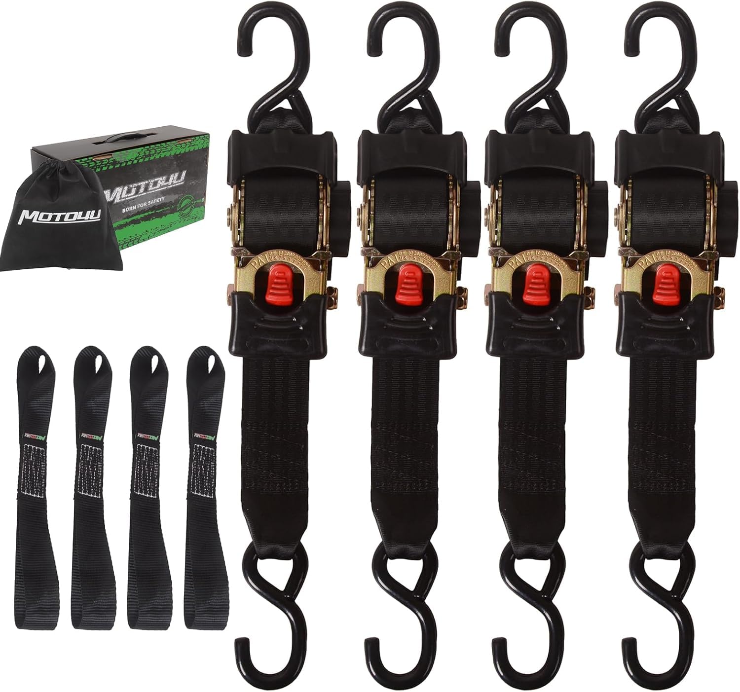 

MOTO4U Automatic Set of 50mm x Ratchet Securement Cargo with Soft Loops and Storage Bag Tie-Down Belts, 4, 3m, Belts, Belts, Tie-Down Straps, (4