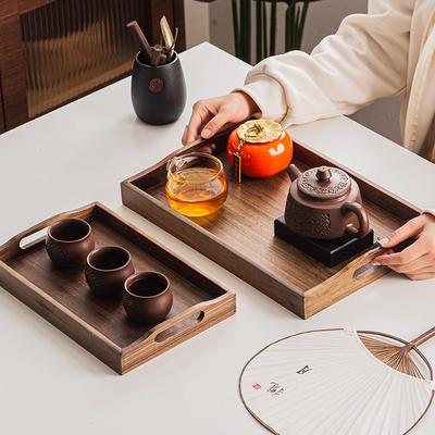 Chinese Style Household Black Walnut Solid Wood Rectangular Wooden Tray Coffee Cup Tea Tray Storage Plate Dining Plate Home