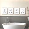 Wash Brush Floss Flush Black and White Minimalism Art WC Toilet Sign Posters Canvas Painting Nordic Wall Picture Bathroom Decor